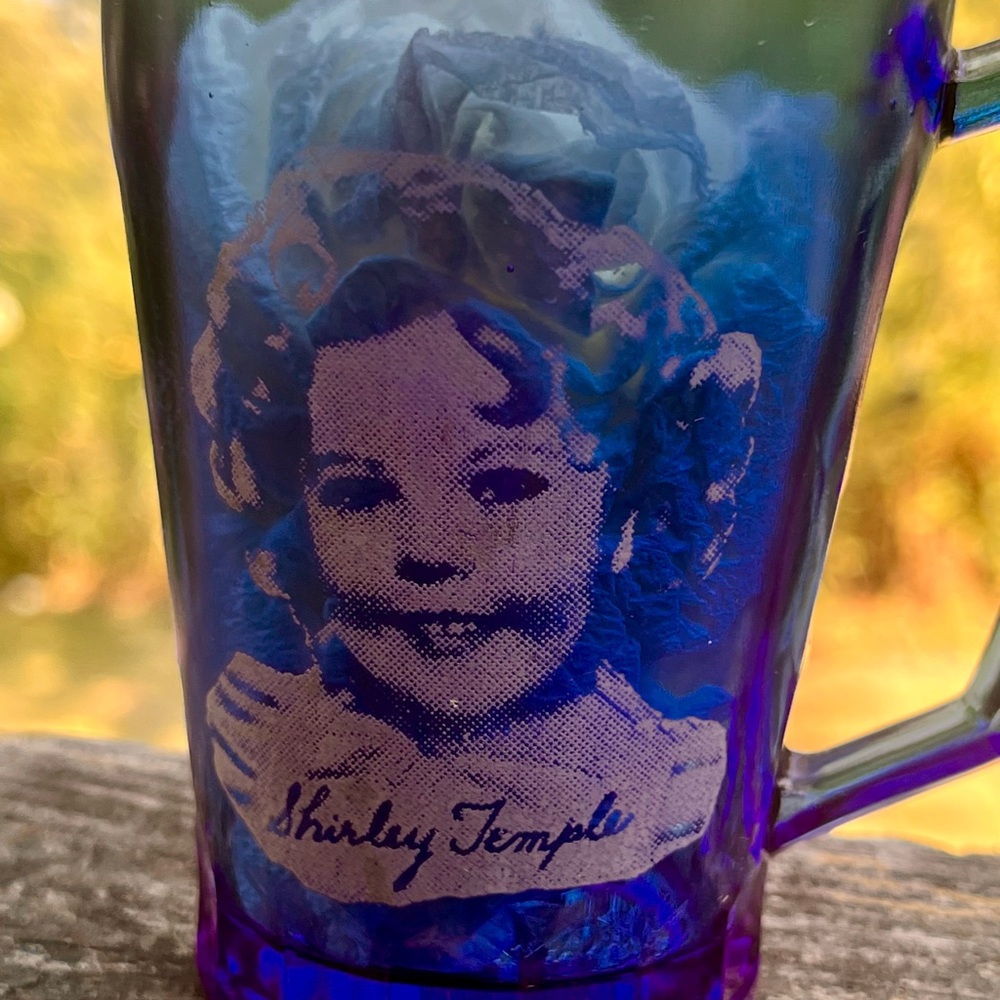 Vintage 1930's Hazel Atlas Shirley Temple Cobalt Blue Glass Tumbler Cup 3.75”